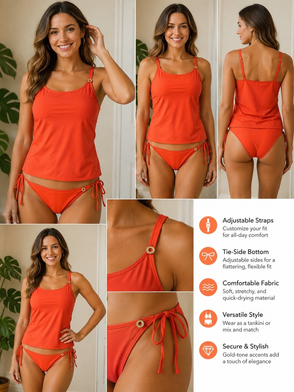 Freya Coral Tankini with Tie-Side Bikini Bottom
